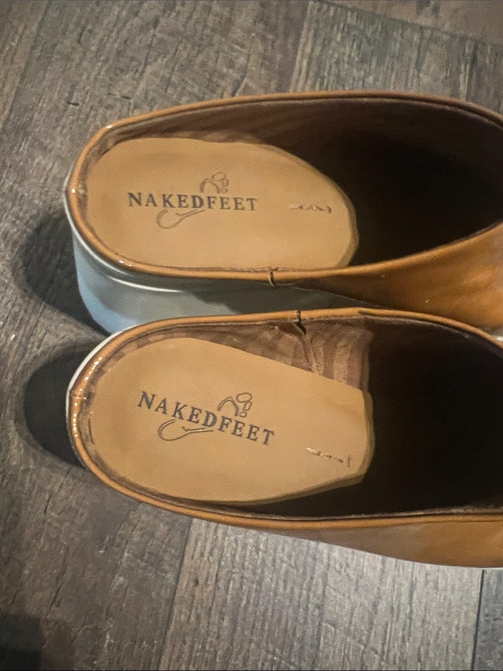 Naked Feet Tan Leather Women’s Platform Mule Clogs 9.5